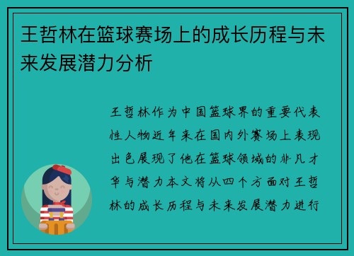 王哲林在篮球赛场上的成长历程与未来发展潜力分析